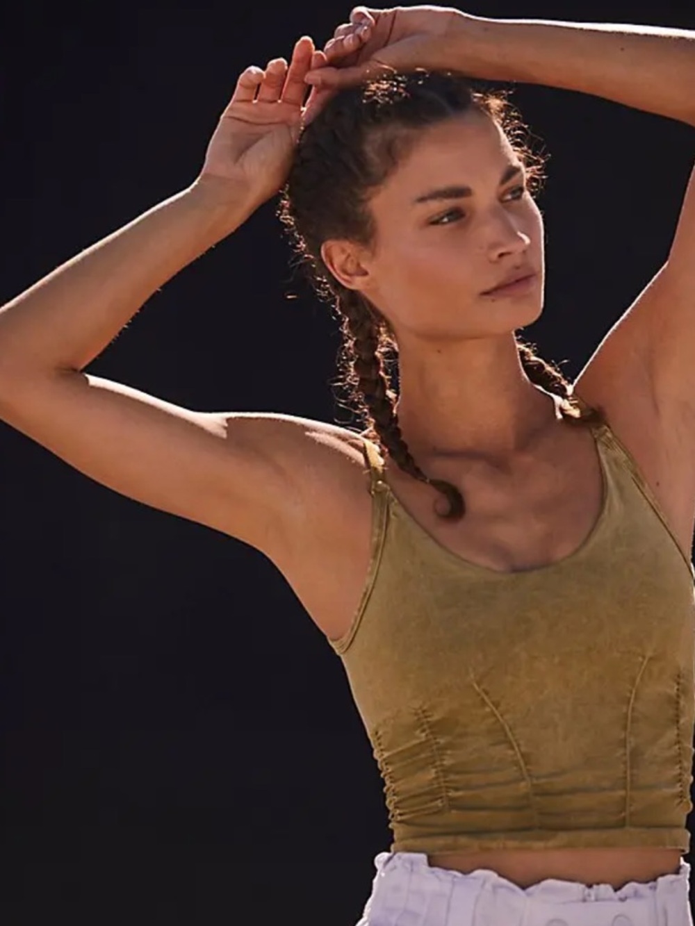 Free People Ruched Crop Tank NWOT Tan
